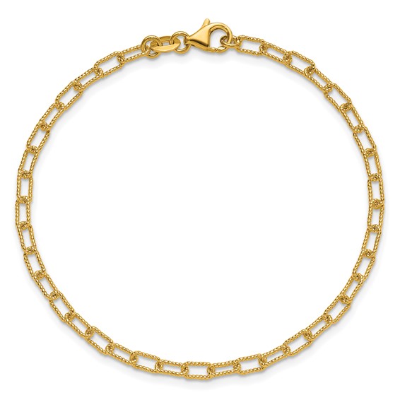 Herco 14K Polished and Textured 3.0mm Paperclip Solid Link 7.5 Inch Bracelet