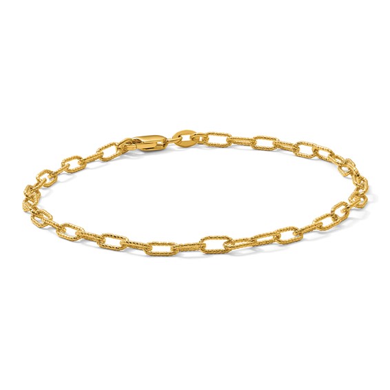 Herco 14K Polished and Textured 3.0mm Paperclip Solid Link 7.5 Inch Bracelet