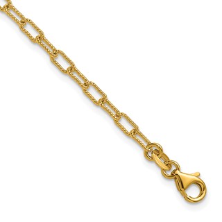 Herco 14K Polished and Textured 3.0mm Paperclip Solid Link 7.5 Inch Bracelet