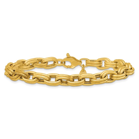 Herco 14K Satin and Textured Fancy Link 7.75 Inch Bracelet