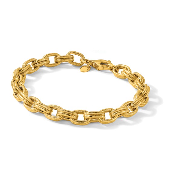 Herco 14K Satin and Textured Fancy Link 7.75 Inch Bracelet