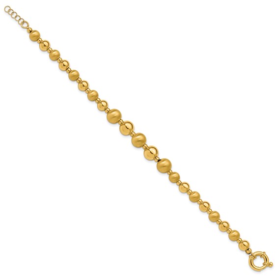 Herco 14K Polished and Brushed Graduated Beaded 7.5 Inch with .75 Inch Extension Bracelet