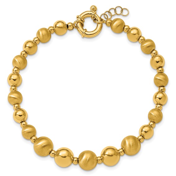 Herco 14K Polished and Brushed Graduated Beaded 7.5 Inch with .75 Inch Extension Bracelet
