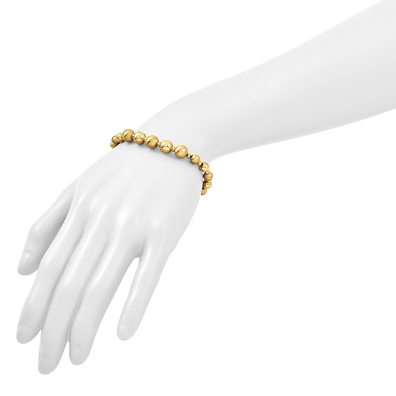 Herco 14K Polished and Brushed Graduated Beaded 7.5 Inch with .75 Inch Extension Bracelet