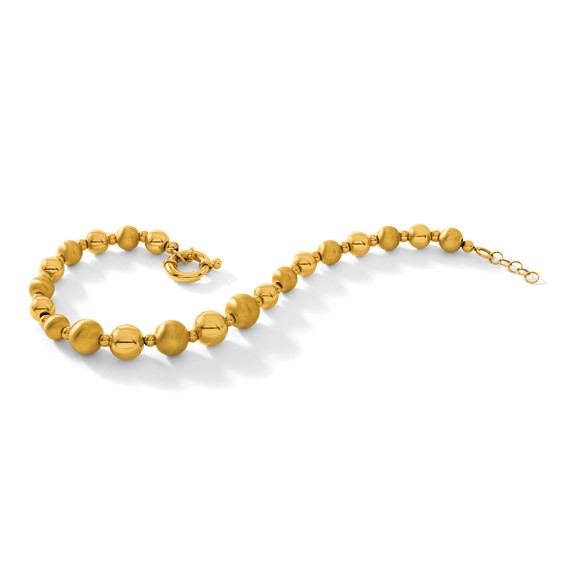 Herco 14K Polished and Brushed Graduated Beaded 7.5 Inch with .75 Inch Extension Bracelet