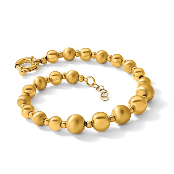 Herco 14K Polished and Brushed Graduated Beaded 7.5 Inch with .75 Inch Extension Bracelet