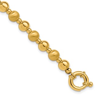 Herco 14K Polished and Brushed Graduated Beaded 7.5 Inch with .75 Inch Extension Bracelet