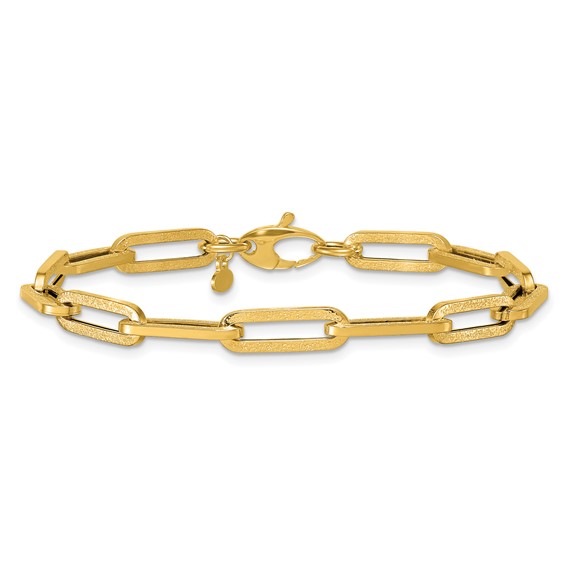 Herco 14K Polished and Textured Paperclip 7.5 Inch Bracelet