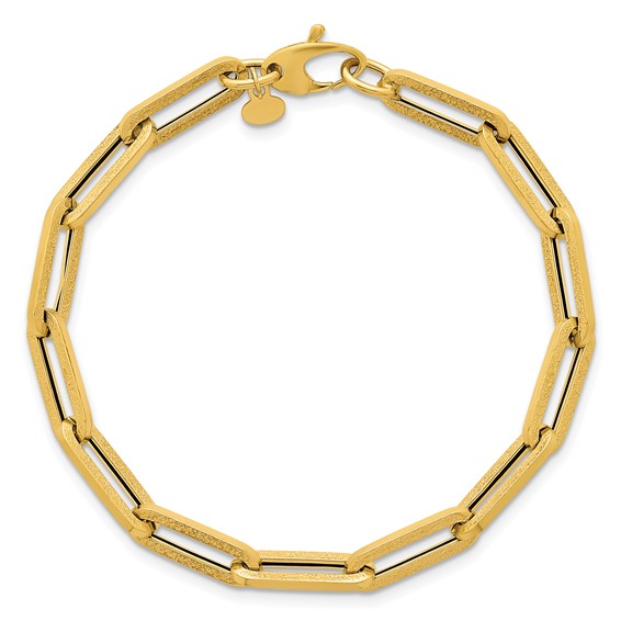 Herco 14K Polished and Textured Paperclip 7.5 Inch Bracelet