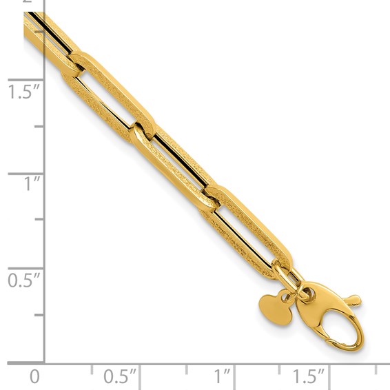Herco 14K Polished and Textured Paperclip 7.5 Inch Bracelet