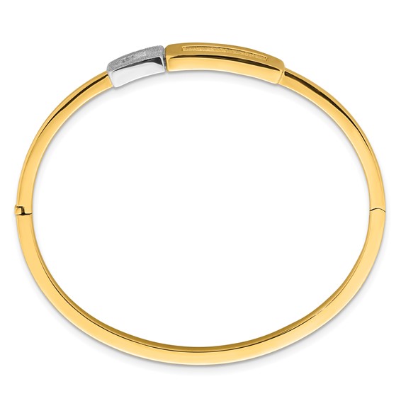 Herco 14K Two-tone Polished Textured Finished Square Hinged Bangle