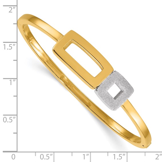 Herco 14K Two-tone Polished Textured Finished Square Hinged Bangle