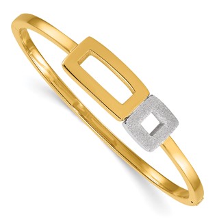 Herco 14K Two-tone Polished Textured Finished Square Hinged Bangle