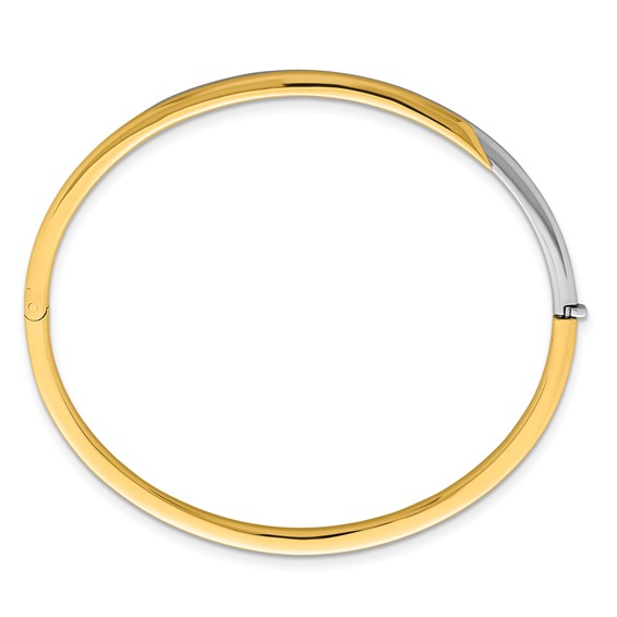 Herco 14K Two-tone Polished Offset with Safety Bar Hinged Bangle