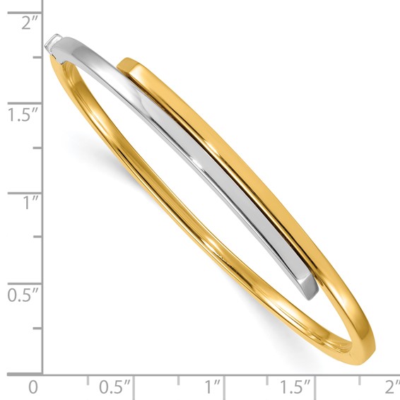 Herco 14K Two-tone Polished Offset with Safety Bar Hinged Bangle