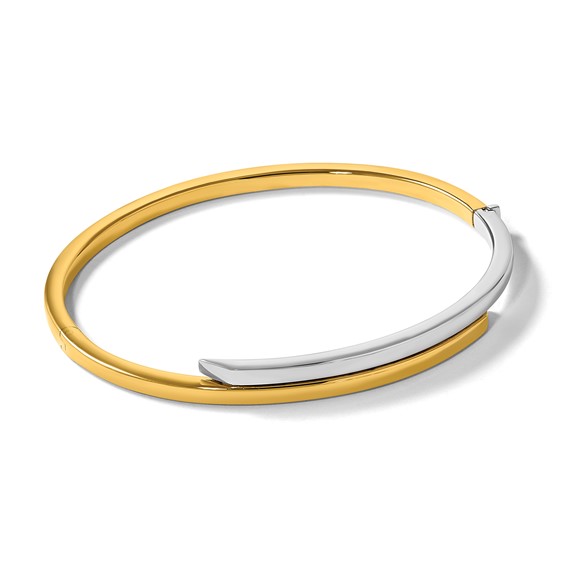 Herco 14K Two-tone Polished Offset with Safety Bar Hinged Bangle
