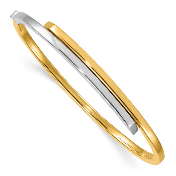 Herco 14K Two-tone Polished Offset with Safety Bar Hinged Bangle