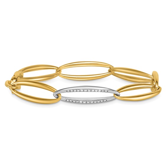 Herco 14K Two-tone Polished Diamond Oval Link 8 Inch Bracelet