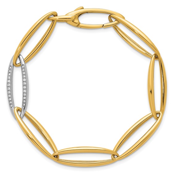 Herco 14K Two-tone Polished Diamond Oval Link 8 Inch Bracelet