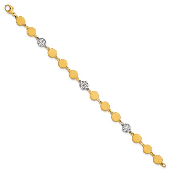 Herco 14K Two-tone Brushed and Diamond Circle 7.5 Inch Bracelet