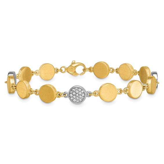 Herco 14K Two-tone Brushed and Diamond Circle 7.5 Inch Bracelet