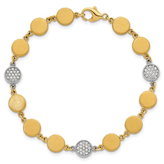 Herco 14K Two-tone Brushed and Diamond Circle 7.5 Inch Bracelet