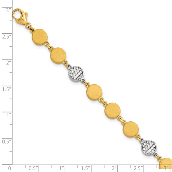 Herco 14K Two-tone Brushed and Diamond Circle 7.5 Inch Bracelet
