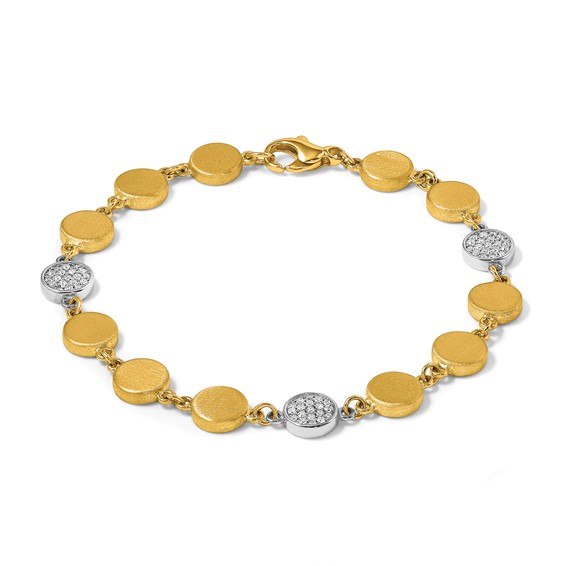 Herco 14K Two-tone Brushed and Diamond Circle 7.5 Inch Bracelet