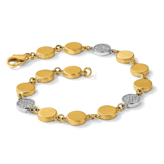 Herco 14K Two-tone Brushed and Diamond Circle 7.5 Inch Bracelet