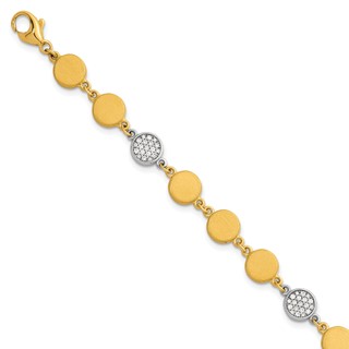Herco 14K Two-tone Brushed and Diamond Circle 7.5 Inch Bracelet