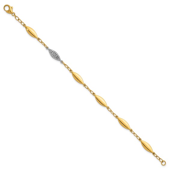 Herco 14K Two-tone Polished Fancy Diamond Link 7.5 Inch Bracelet
