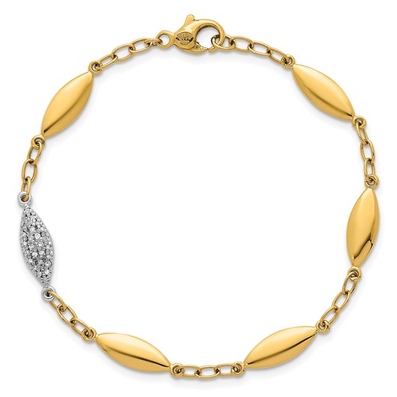 Herco 14K Two-tone Polished Fancy Diamond Link 7.5 Inch Bracelet