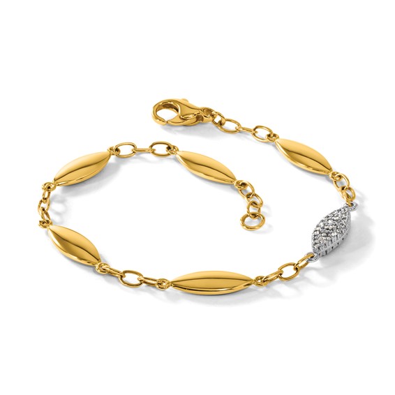 Herco 14K Two-tone Polished Fancy Diamond Link 7.5 Inch Bracelet