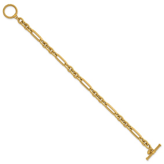 Herco 14K Polished and Textured Mixed Link 7.5 Inch Bracelet