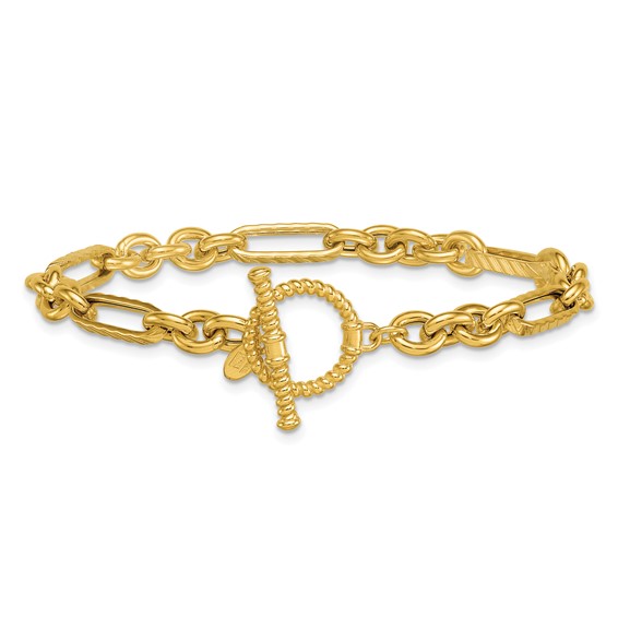 Herco 14K Polished and Textured Mixed Link 7.5 Inch Bracelet