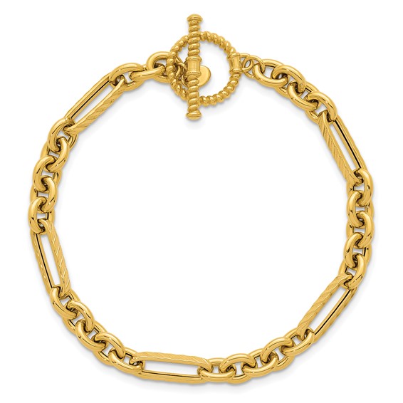 Herco 14K Polished and Textured Mixed Link 7.5 Inch Bracelet