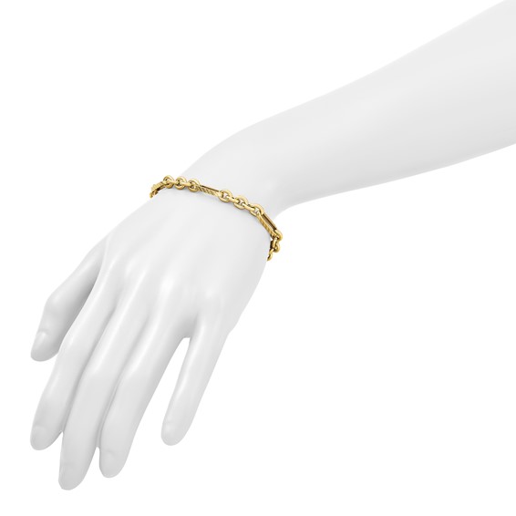 Herco 14K Polished and Textured Mixed Link 7.5 Inch Bracelet