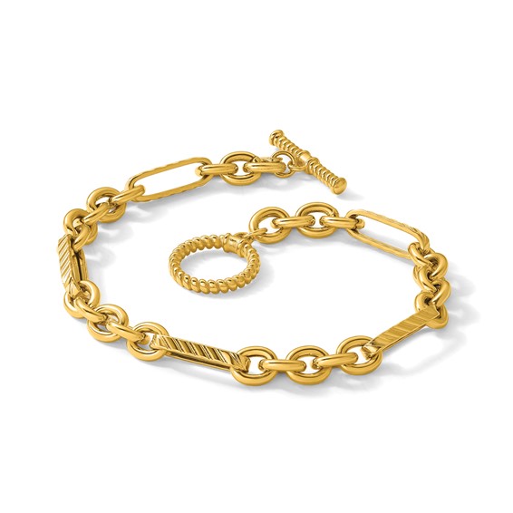 Herco 14K Polished and Textured Mixed Link 7.5 Inch Bracelet