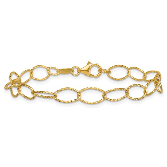 Herco 14K Polished Diamond Cut Oval Link 7.5 Inch Bracelet