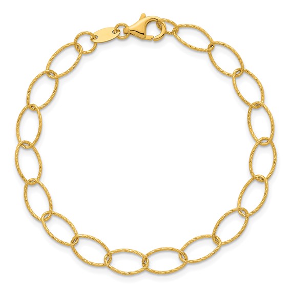 Herco 14K Polished Diamond Cut Oval Link 7.5 Inch Bracelet