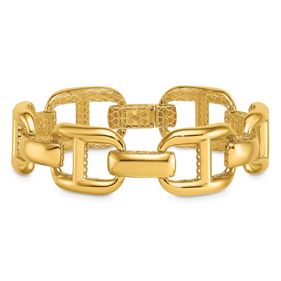Herco 14K Polished and Textured Mariner Link 7.25 Inch Bracelet