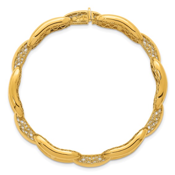 Herco 14K Polished and Textured Mariner Link 7.25 Inch Bracelet