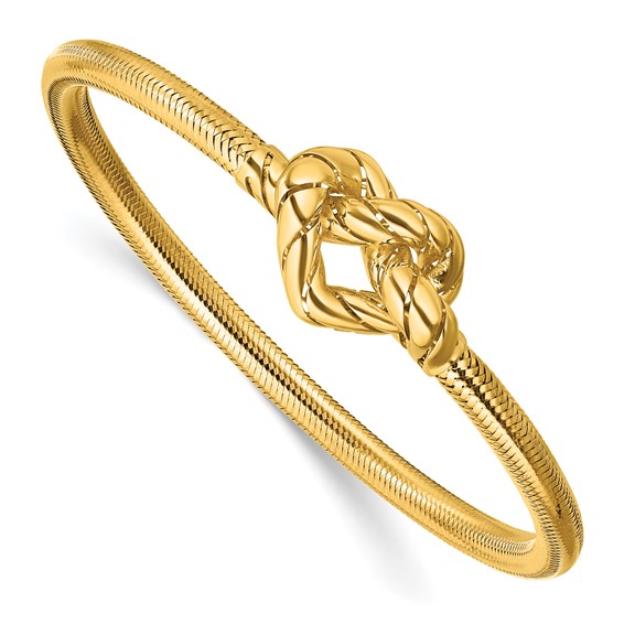 Herco 14K Polished and Grooved Heart Love Knot Stretch Bracelet