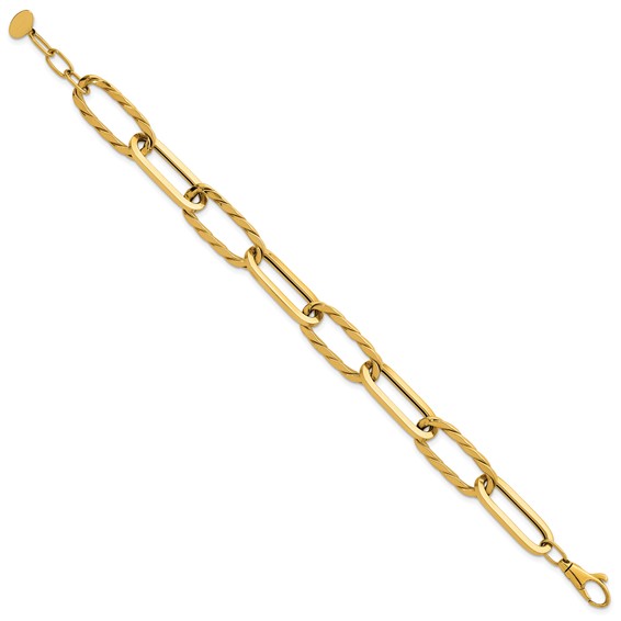 Herco 14K Polished and Twisted 9mm Oval Link 7.5 Inch with .5 Inch Extension Bracelet