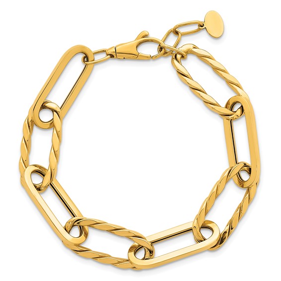 Herco 14K Polished and Twisted 9mm Oval Link 7.5 Inch with .5 Inch Extension Bracelet