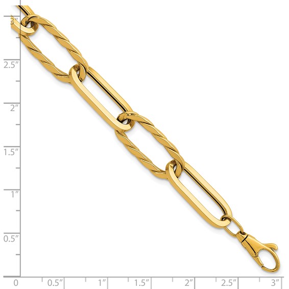 Herco 14K Polished and Twisted 9mm Oval Link 7.5 Inch with .5 Inch Extension Bracelet