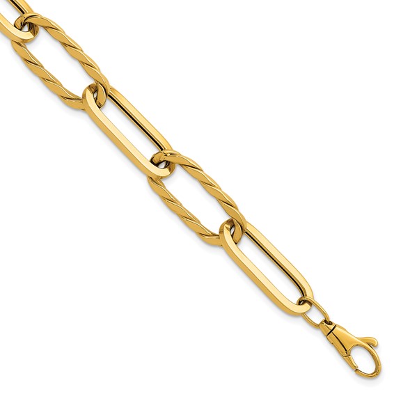 Herco 14K Polished and Twisted 9mm Oval Link 7.5 Inch with .5 Inch Extension Bracelet