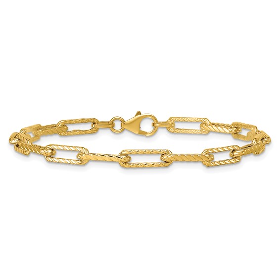 Herco 14K Polished Twist Texture Paperclip Link 7.5 Inch Chain Bracelet