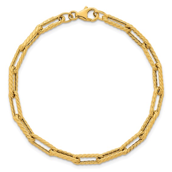 Herco 14K Polished Twist Texture Paperclip Link 7.5 Inch Chain Bracelet