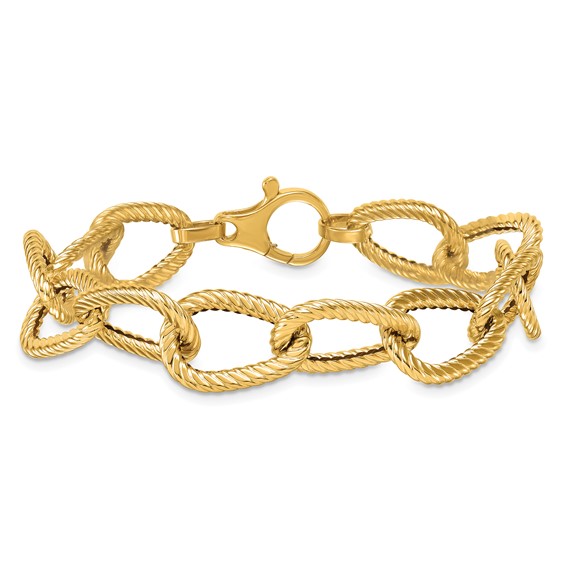 Herco 14K Polished and Twisted Fancy Link  7.75 Inch Chain Bracelet